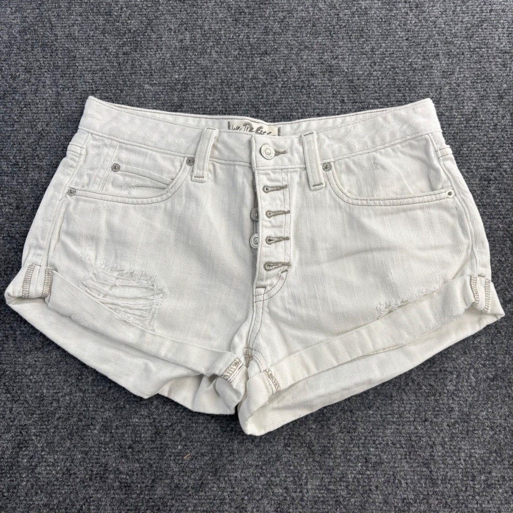 We The Free Denim Shorts Womens 26 White Distressed Button Fly Makai Cut Off